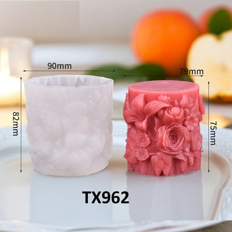 Victorian Rose Carved Pillar Silicone Candle Mold
