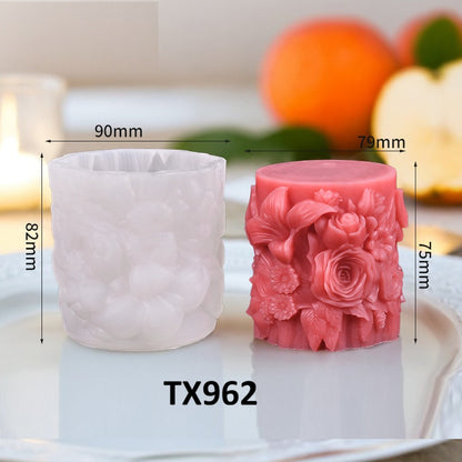 Victorian Rose Carved Pillar Silicone Candle Mold
