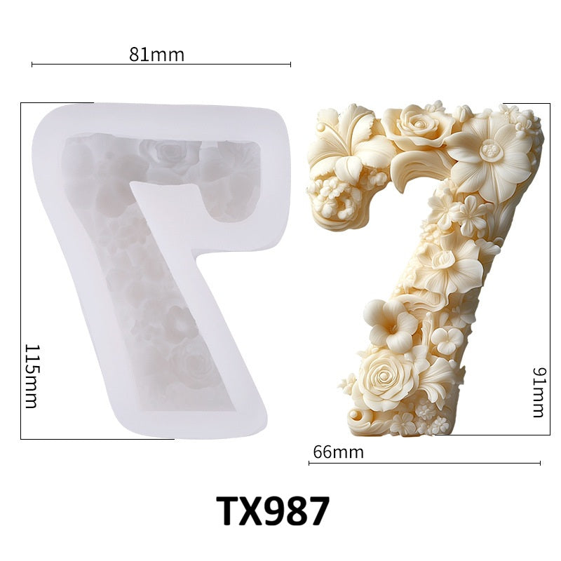 3D Floral Number Candle Silicone Mold