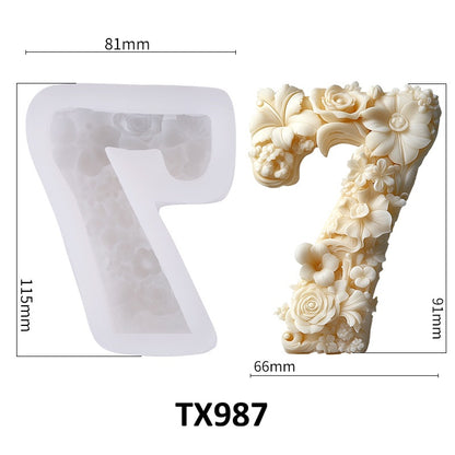 3D Floral Number Candle Silicone Mold