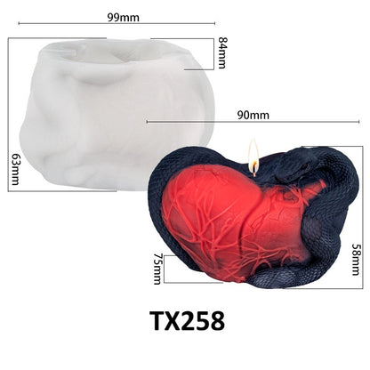 3D Heart with Snake Silicone Candle Mold