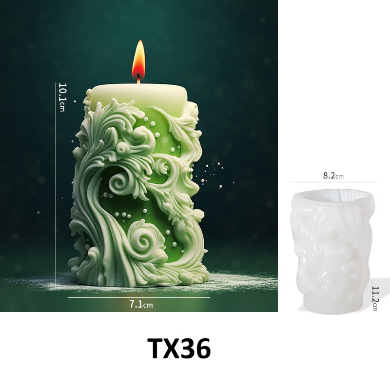 Vintage Carved Cylinder Candle Mold - 3D Relief Pillar