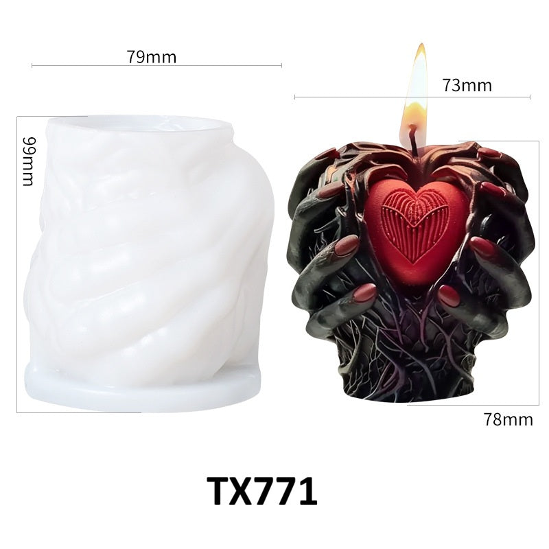 Halloween Hand Holding Heart Scented Candle Silicone Mold