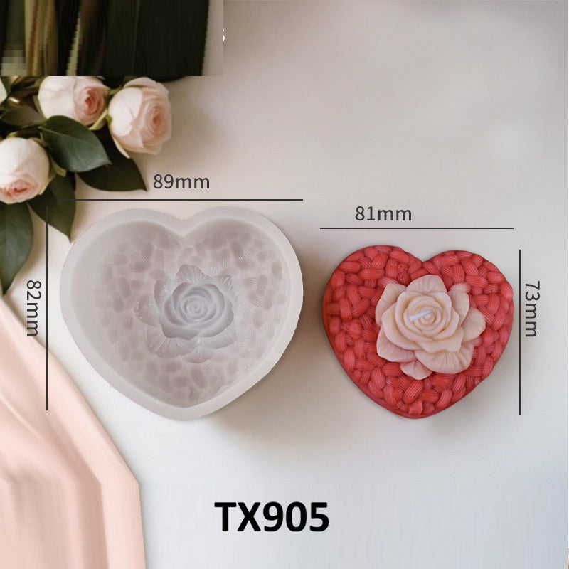 3D Woven Heart with Rose Silicone Candle Mold
