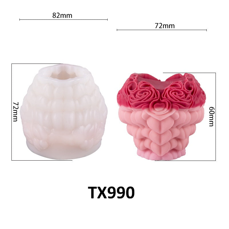 3D Rose Floral Heart Silicone Candle Mold