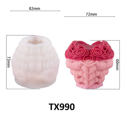 3D Rose Floral Heart Silicone Candle Mold