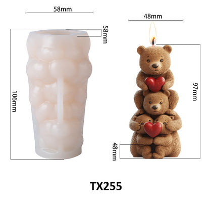 Cute Stackable Teddy Bears Silicone Scented Candle Mold