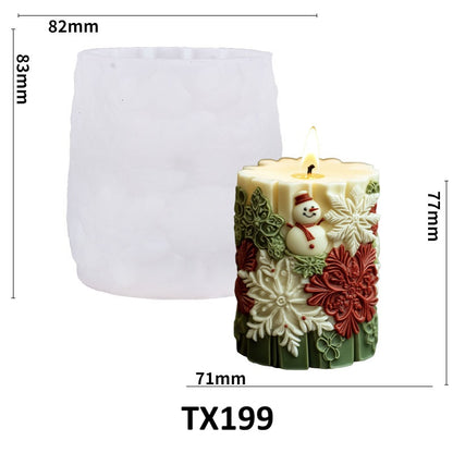 Christmas 3D Carved Cylinder Candle Silicone Mold