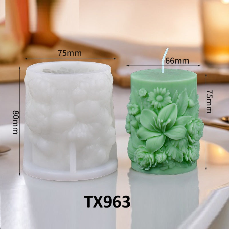 Victorian Rose Carved Pillar Silicone Candle Mold