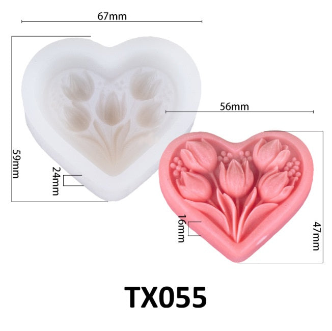 Heart Tulip Scented Candle Silicone Mold