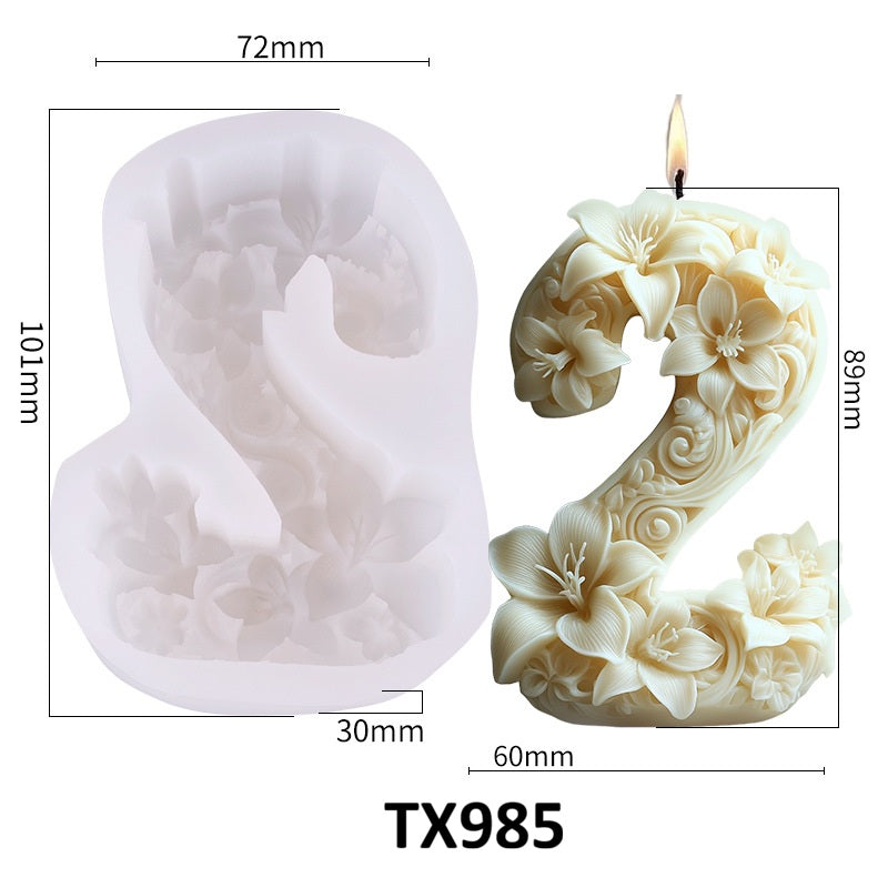 3D Floral Number Candle Silicone Mold