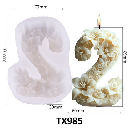 3D Floral Number Candle Silicone Mold