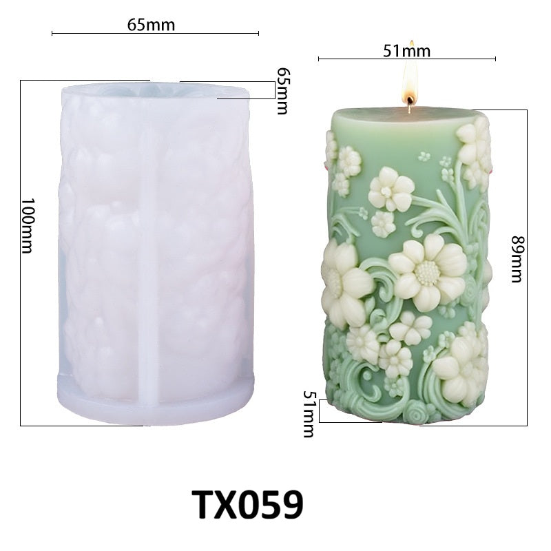 Floral Pillar Scented Candle Silicone Mold