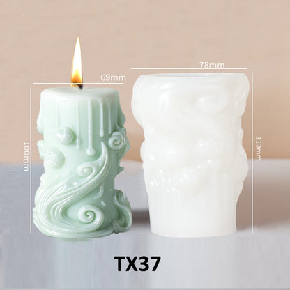 Vintage Carved Cylinder Candle Mold - 3D Relief Pillar