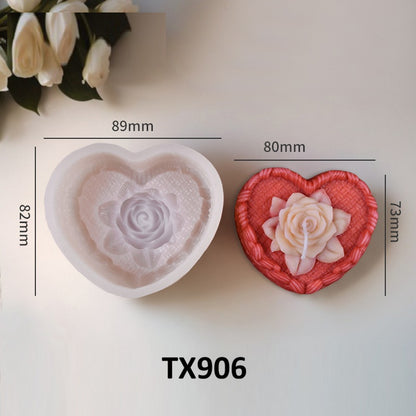 3D Woven Heart with Rose Silicone Candle Mold