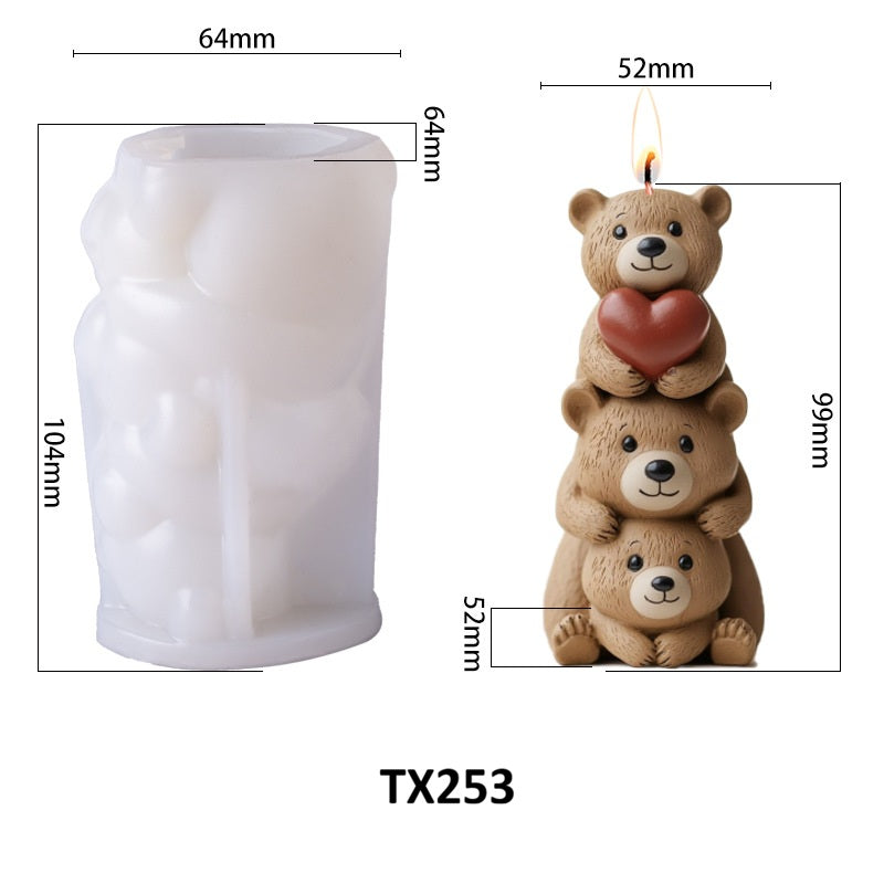 Cute Stackable Teddy Bears Silicone Scented Candle Mold