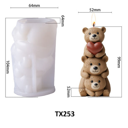 Cute Stackable Teddy Bears Silicone Scented Candle Mold