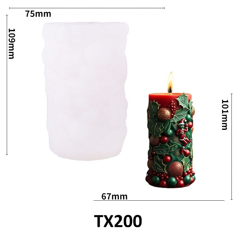 Christmas 3D Carved Cylinder Candle Silicone Mold