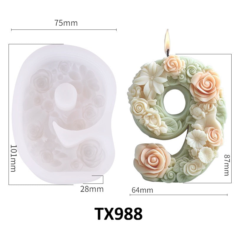 3D Floral Number Candle Silicone Mold
