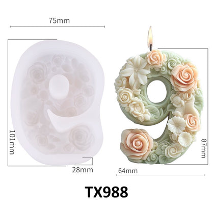 3D Floral Number Candle Silicone Mold