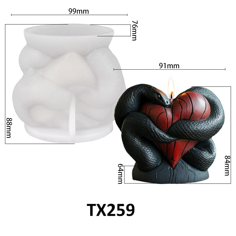 3D Heart with Snake Silicone Candle Mold