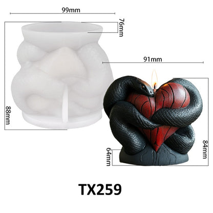 3D Heart with Snake Silicone Candle Mold