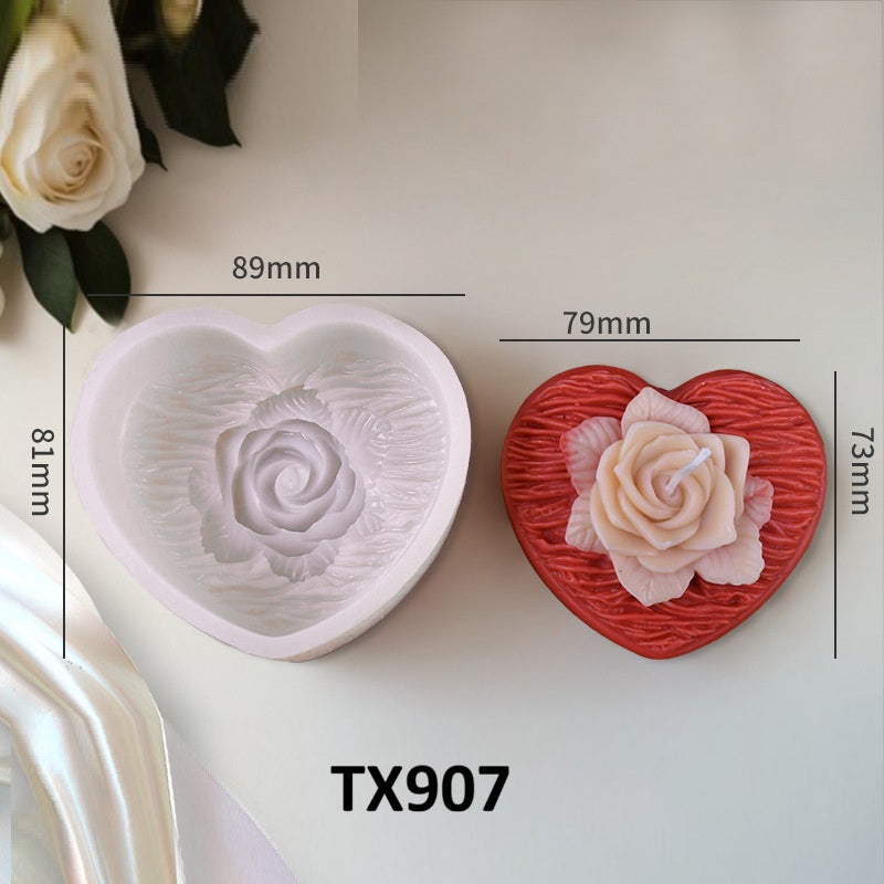 3D Woven Heart with Rose Silicone Candle Mold