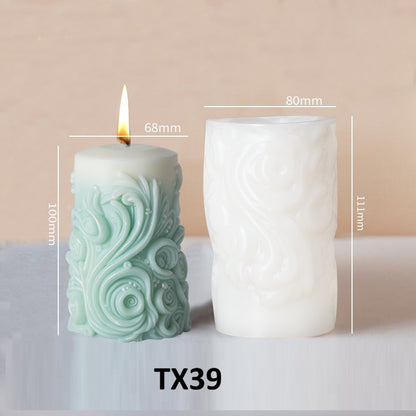 Vintage Carved Cylinder Candle Mold - 3D Relief Pillar