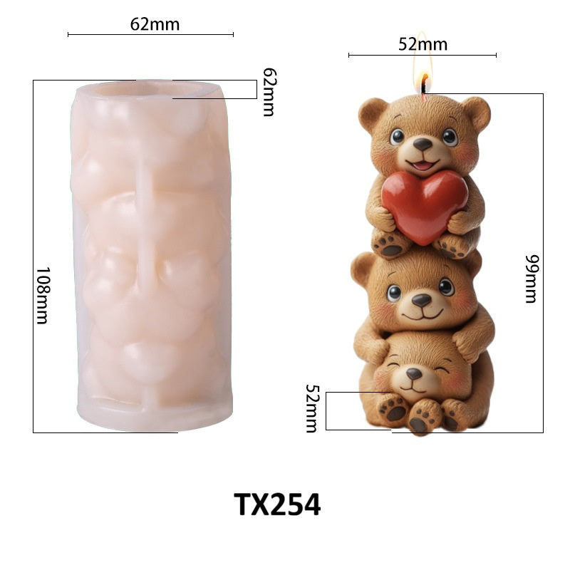 Cute Stackable Teddy Bears Silicone Scented Candle Mold