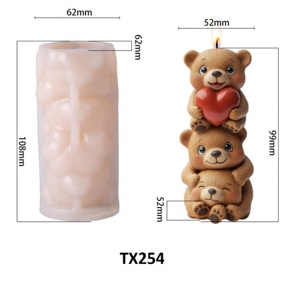Cute Stackable Teddy Bears Silicone Scented Candle Mold