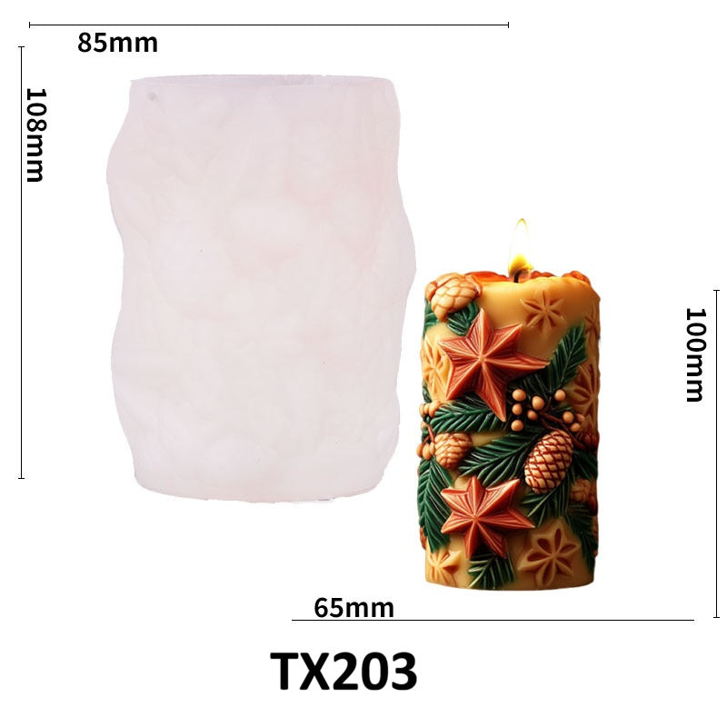 Christmas 3D Carved Cylinder Candle Silicone Mold