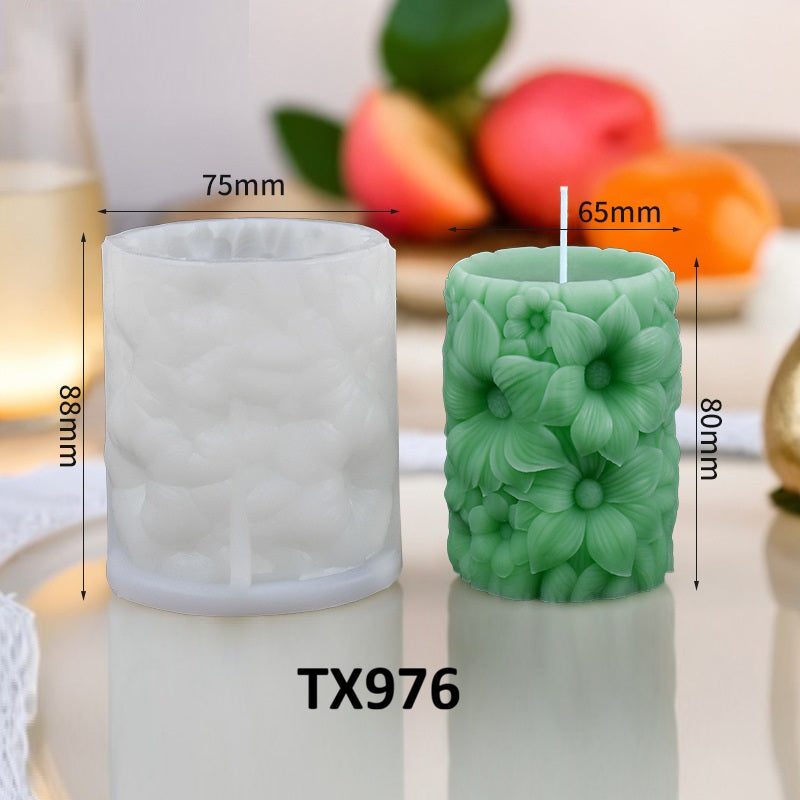 Victorian Rose Carved Pillar Silicone Candle Mold