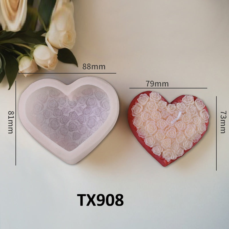 3D Woven Heart with Rose Silicone Candle Mold