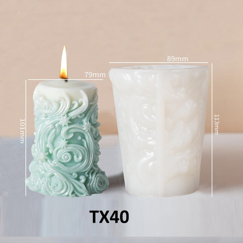 Vintage Carved Cylinder Candle Mold - 3D Relief Pillar